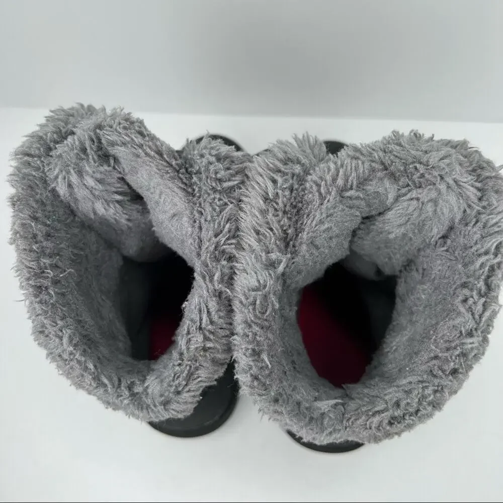 Columbia charcoal gray pink faux fur trim winter lace up ankle snow boots size 1